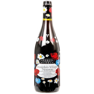 Garrafa de vinho Georges Duboeuf Beaujolais-Villages Nouveau com rótulo floral