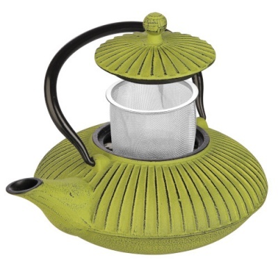 Chaleira de chá verde em ferro fundido com tampa e infusor de metal