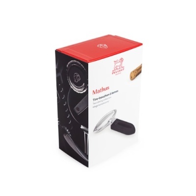 Caixa de porta-escovas de dentes Mathus com tampa vermelha e fundo branco e preto.