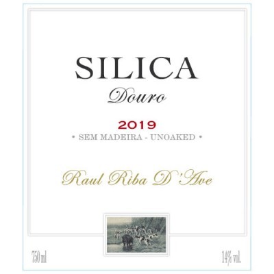 Rótulo de vinho branco Silva Douro 2019 com texto e imagem histórica