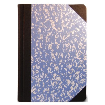 Caderno azul com padrão branco e cantos pretos