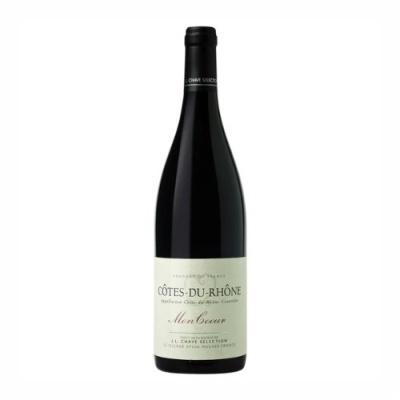 Garrafa de vinho CÔTES-DU-RHÔNE Monbaun com rótulo branco