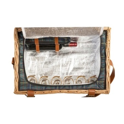 Cesto de piquenique com interior forrado e copos de vidro