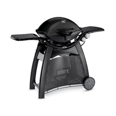 Grelhador a gás Weber preto com duas prateleiras laterais e termómetro