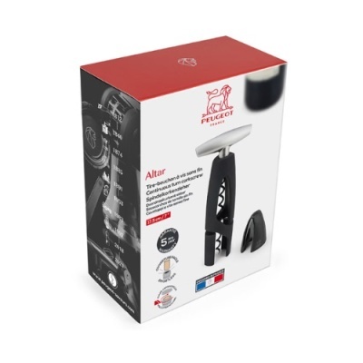 Caixa de abridor de vinho Peugeot Altar com alavanca cinza e corpo preto