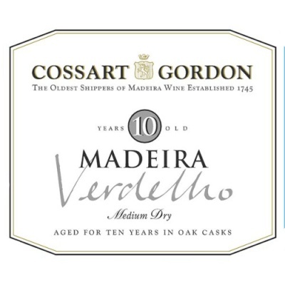 Rótulo de vinho Madeira Cossart Gordon com indicação de 10 anos