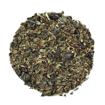 Mistura de folhas secas de chá ou ervas em diferentes tons de verde e castanho