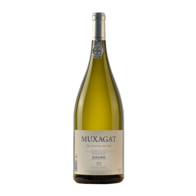 Garrafa de vinho branco MUXAGAT DOuRO com rótulo bege