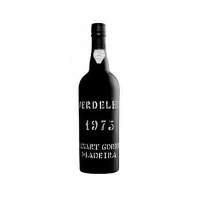 garrafa de vinho tinto Preto com texto branco Verdelho 1975 Essart Gordon Madeira