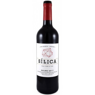 Garrafa de vinho tinto SÍLICA com rótulo branco e cápsula vermelha