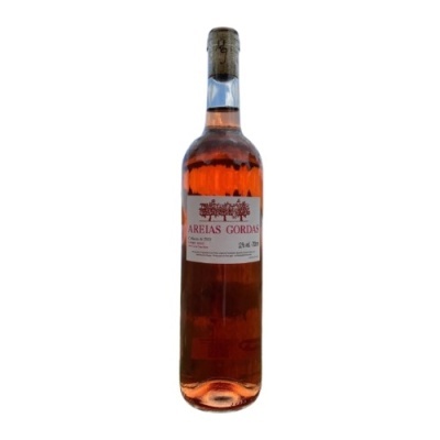 garrafa de vinho rosé AREIAS GORDAS com rótulo branco e texto vermelho e preto