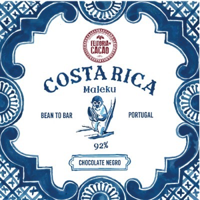 Rótulo de embalagem de chocolate com design azul e branco e texto