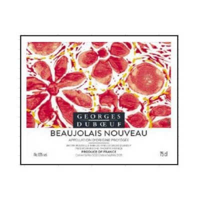Rótulo de vinho Georges Dubœuf Beaujolais Nouveau com flores vermelhas