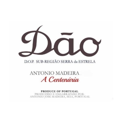 Etiqueta de vinho Dão com texto em preto e vermelho em fundo branco