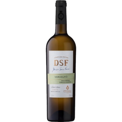 Garrafa de vinho branco DSF Verdelho com rótulo branco e verde