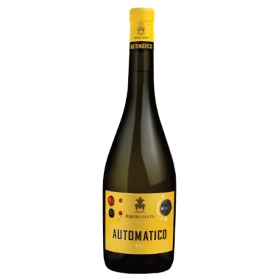 Garrafa de vinho branco Automático com rótulo amarelo e preto