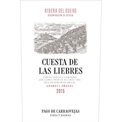 Rótulo de vinho Cuesta de Las Liebres 2015 da Ribera del Duero