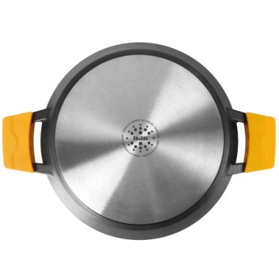 Panela redonda em aço inoxidável com alças amarelas