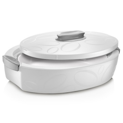 Caixa de utensílio oval branca com tampa e pega cinzenta