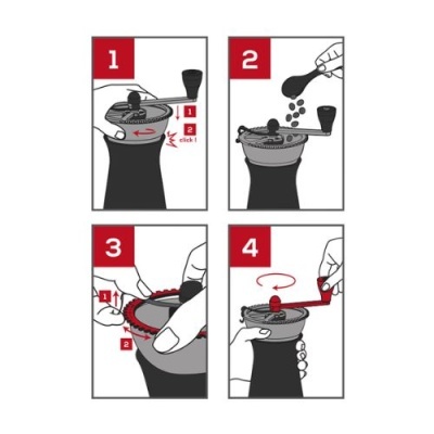 Instruções de uso e ajuste de moinho de café manual