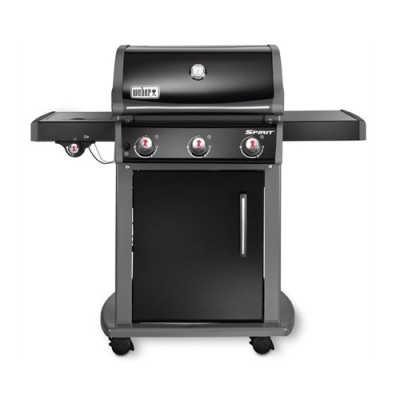 Grelhador a gás WEbER SPIRIT preto com três botões, termómetro e prateleiras laterais