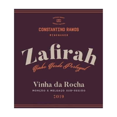 Etiqueta de vinho Zafirah Vinho Verde Portugal, ano 2019