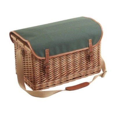 Bolsa tipo cesta em vime com tampa verde e alça bege