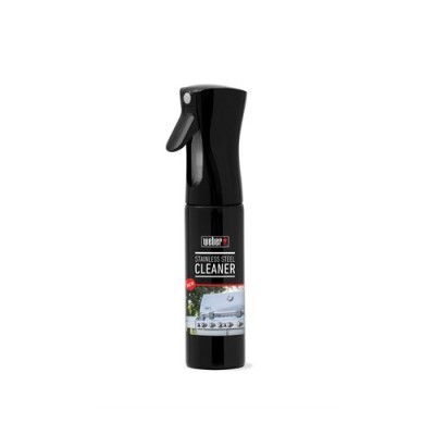 Frasco preto com pulverizador de spray para limpeza de aço inoxidável
