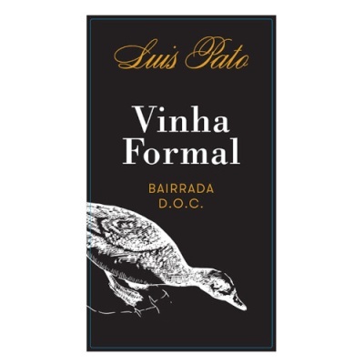 Etiqueta de vinho preta com texto e desenho de pato