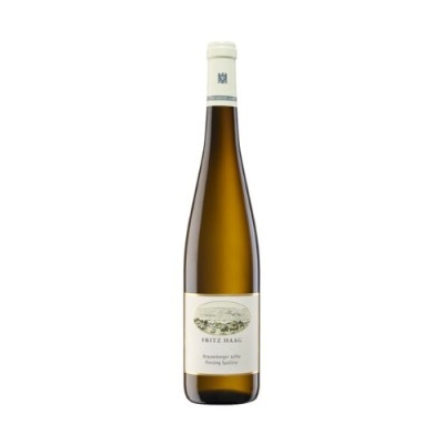 Garrafa de vinho branco Fritz Haag com rótulo branco