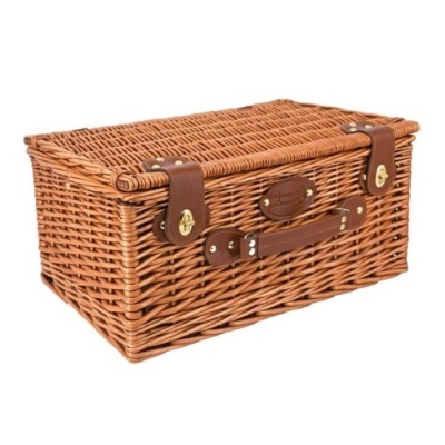 Cesto de piquenique em vime com alça e fechos em couro