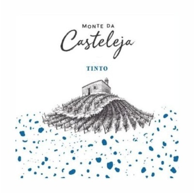 Etiqueta vinho Monte da Casteleja Tinto com ilustração de vinha e casa