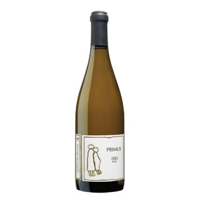 Garrafa de vinho branco PRIMUS DÃO BRANCO com rótulo branco e desenho minimalista