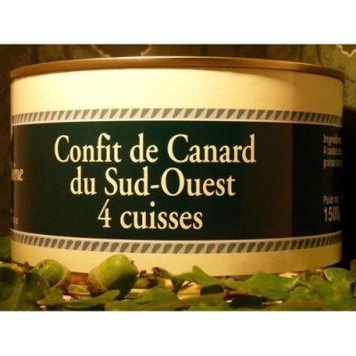 Lata de Confit de Canard du Sud-Ouest 4 cuisses com folhas e bolotas à frente