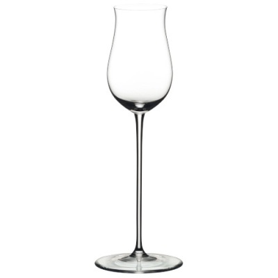 Taça de vidro transparente com base circular e haste fina