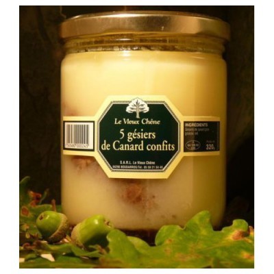 Frasco de vidro com 5 gésiers de Canard confits Le Vieux Chêne