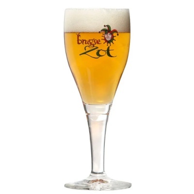 Copo de vidro para cerveja Brugse Zot com espuma e logótipo colorido