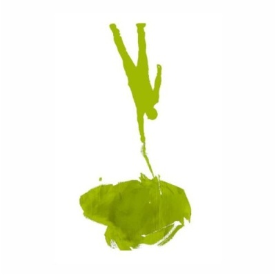 Figura humana verde estilizada com guarda-chuva verde sobre fundo branco