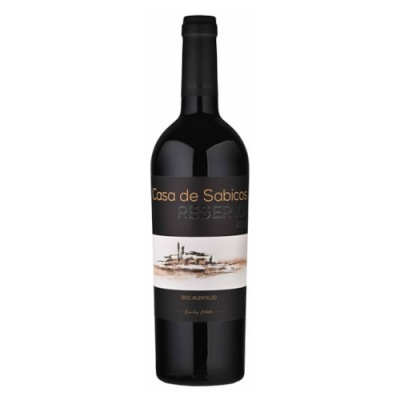 Garrafa de vinho tinto Casa de Sabicos Reserva com rótulo e imagem de moinho
