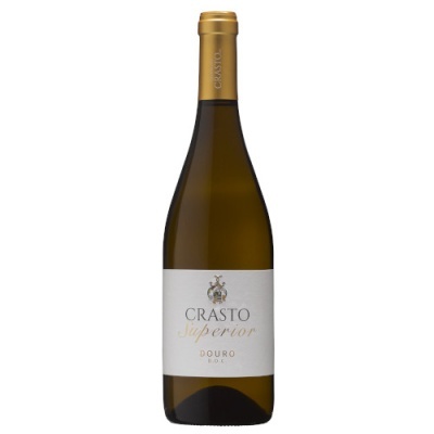 Garrafa de vinho branco Crasto Superior Douro DOC com rótulo branco e cápsula dourada