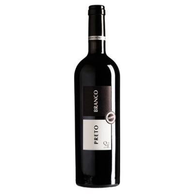 Garrafa de vinho preta com rótulo preto e branco