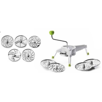 Ralador manual branco com discos de aço inoxidável para cortar alimentos