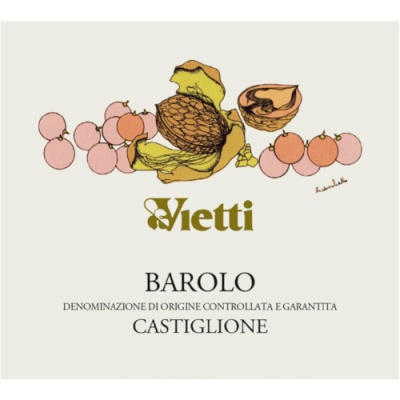 Rótulo de vinho Vietti Barolo com ilustração de bagas e nozes