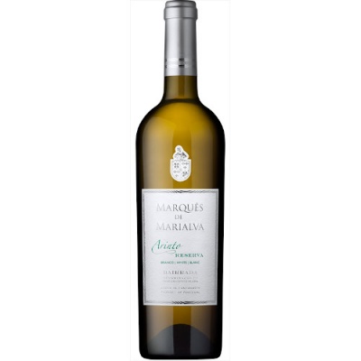 Garrafa de vinho branco MARQUÉS DE MARIALVA Arinto Reserva com rótulo branco e cápsula prateada