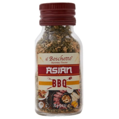 Frasco de temperos il Boschetto Asian BBQ com tampa vermelha e mistura de especiarias secas