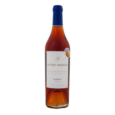 Garrafa de vinho António Saramago Moscatel de Setúbal Reserva 2007 com tampa azul