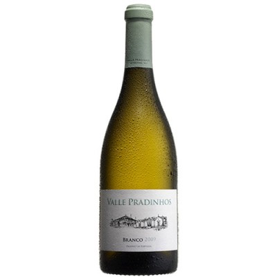 Garrafa de vinho branco Valle Pradinhos 2007 com rótulo ilustrado