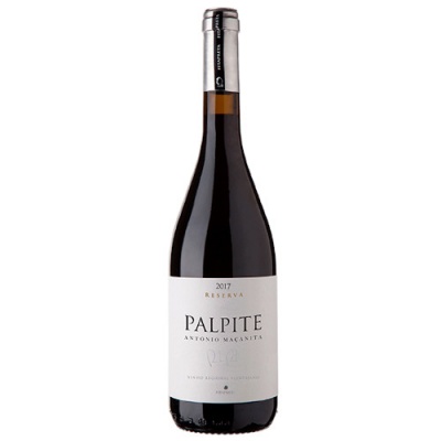 Garrafa de vinho tinto PALPITE Reserva 2017 com rótulo branco e texto preto