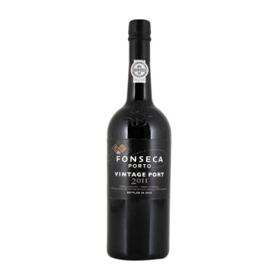 Garrafa de vinho do Porto Fonseca Vintage Port 2011 com rótulo preto