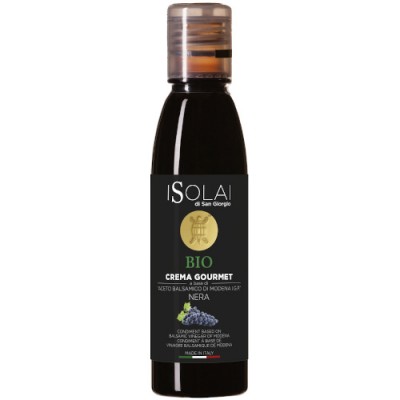 Garrafa de vidro preta com Crema Gourmet BIO da ISOLAI e tampa transparente